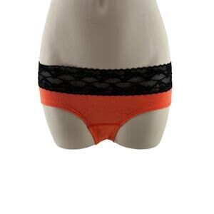 Victoria's Secret Low Rise HipHugger Orange "Boo Yah" Black Lace Waist Small